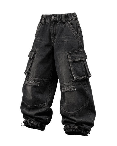 Kid's Distressed Denim Cargos